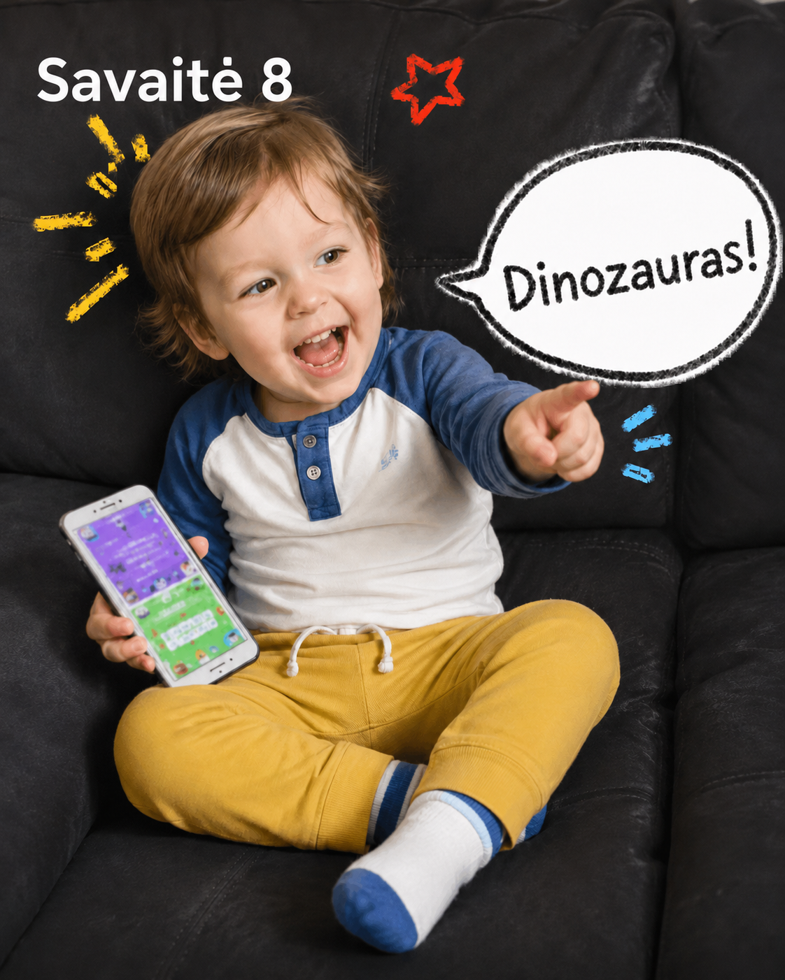 Vaikas džiaugsmingai ištaria žodį