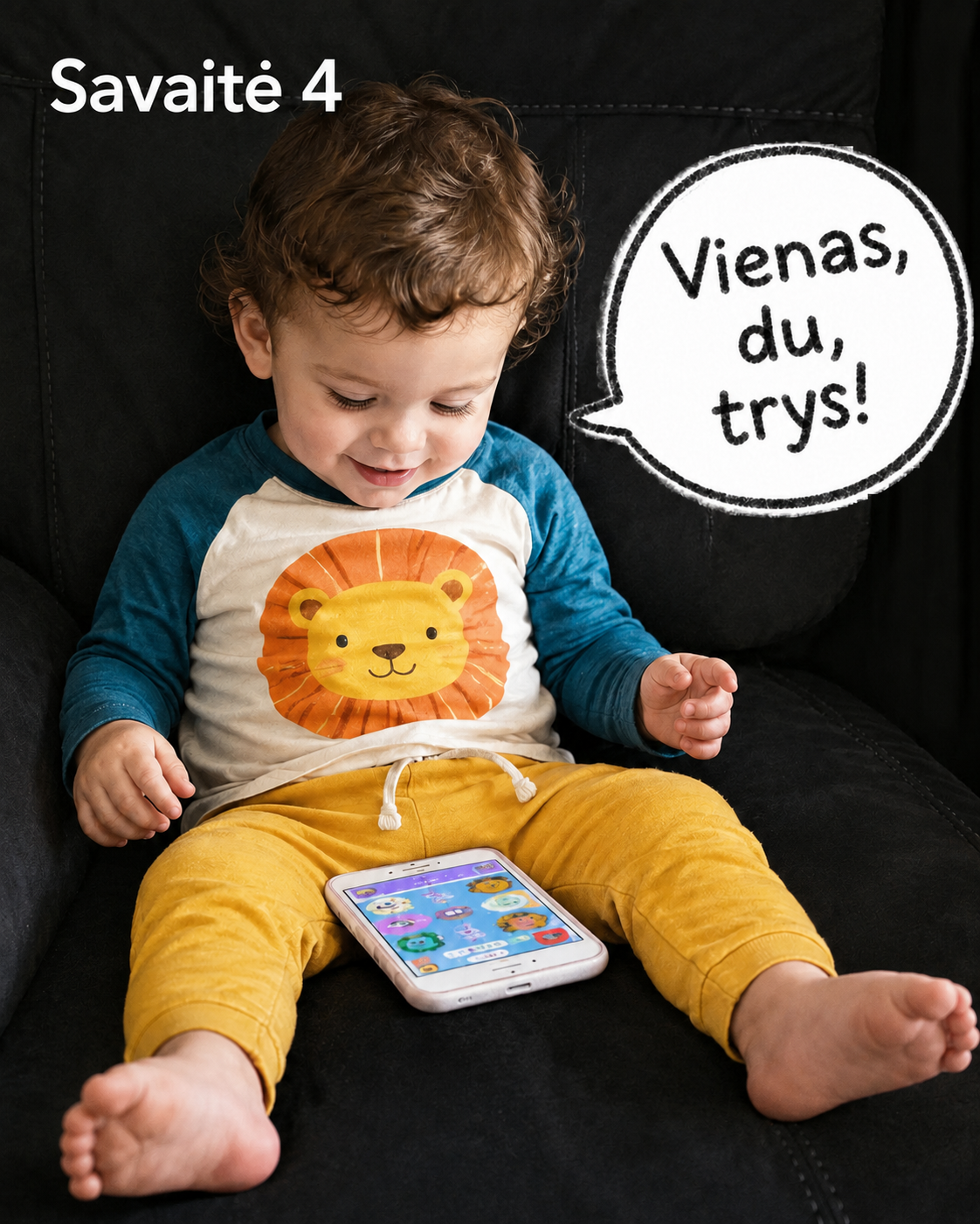 Vaikas kartoja žodžius su programėle